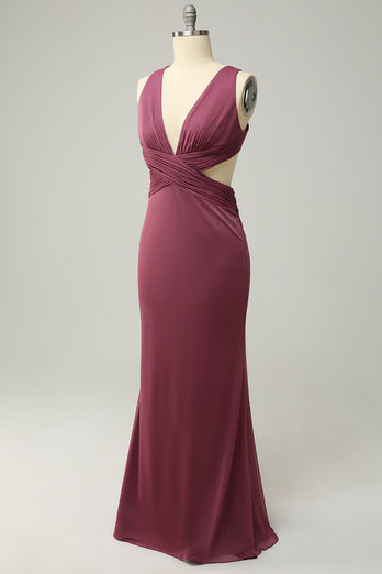 Slire Deep V Neck Desert Rose Long Plus Size formell kjole med delt front