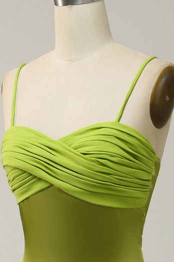 Skjede Spaghetti stropper Sitron Grønn brudepike kjole med silt