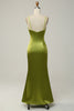 Load image into Gallery viewer, Skjede Spaghetti stropper Sitron Grønn brudepike kjole med silt