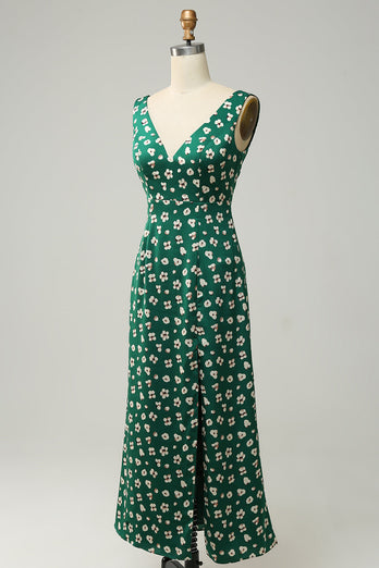 Slire V Neck Grønn formell kjole med spalte