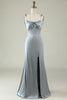 Load image into Gallery viewer, Spaghetti stropper sateng grå brudepike kjole med Slit