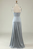 Load image into Gallery viewer, Spaghetti stropper sateng grå brudepike kjole med Slit