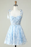 Blå A Line Spaghetti stropper Homecoming Dress