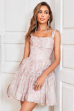 Stilig A Line Sage Trykt Kort Homecoming Dress