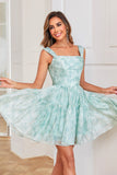 Stilig A Line Sage Trykt Kort Homecoming Dress