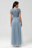 Load image into Gallery viewer, Selvsikker karismatisk A Line V Neck Dusty Blue Long Bridesmaid Dress med perler