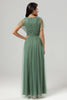 Load image into Gallery viewer, Epitome of Romance A-Line V Neck Eucalyptus Long Bridesmaid Dress med perler