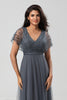 Load image into Gallery viewer, Epitome of Romance A-Line V Neck Eucalyptus Long Bridesmaid Dress med perler