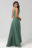 Selvsikker karismatisk A Line V Neck Eucalyptus Long Bridesmaid Dress with Beading