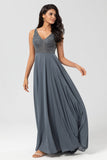 Selvsikker karismatisk A Line V Neck Eucalyptus Long Bridesmaid Dress with Beading