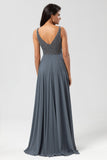 Selvsikker karismatisk A Line V Neck Eucalyptus Long Bridesmaid Dress with Beading