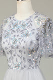 A-Line Tylle Beaded Long Grey brudepike kjole med Appliques