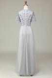 A-Line Tylle Beaded Long Grey brudepike kjole med Appliques