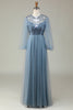 Load image into Gallery viewer, En linje grå blå paljett lange ermer brudepike kjole