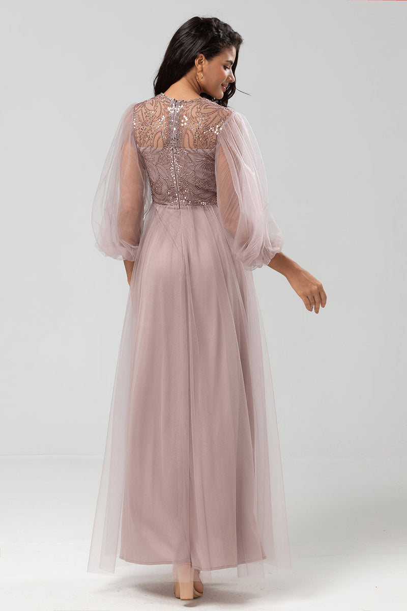 Load image into Gallery viewer, Chic Romantisk A Line Jewel Neck Grey Blue Long brudepike kjole med lange ermer