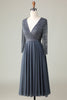 Load image into Gallery viewer, En linje eukalyptus V-hals beaded lange ermer brudepike kjole