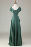 A-Line Eucalyptus Long Bridesmaid kjole med volanger