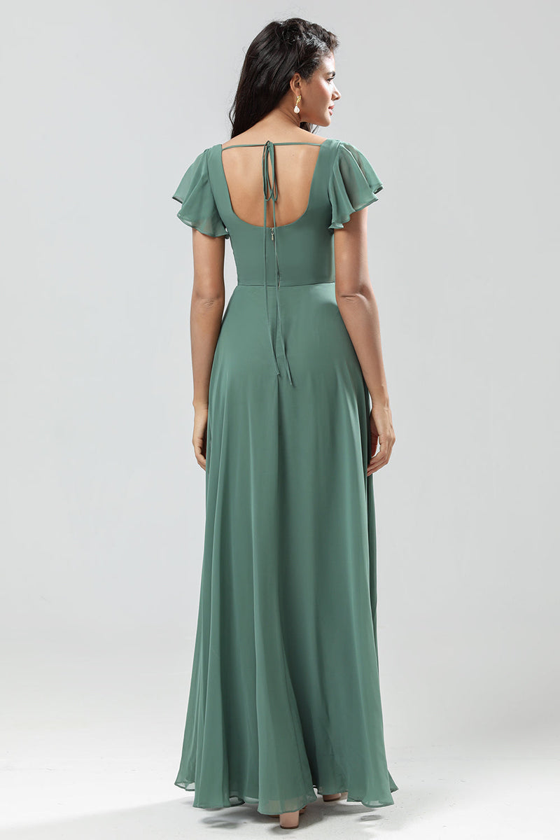 Load image into Gallery viewer, A-Line Grønn Long Bridesmaid kjole med Ruffles