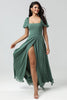 Load image into Gallery viewer, Chiffon Puff ermer en linje grønn brudepike kjole