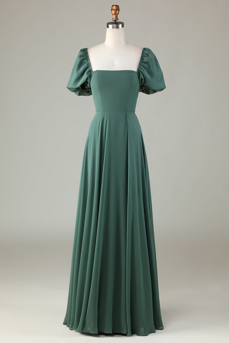 Load image into Gallery viewer, Chiffon Puff ermer en linje grønn brudepike kjole