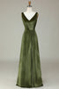 Load image into Gallery viewer, V-hals ermeløs oliven fløyel brudepike kjole