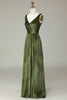 Load image into Gallery viewer, V-hals ermeløs oliven fløyel brudepike kjole