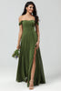 Load image into Gallery viewer, Av skulderen A Line Olive Bridesmaid kjole med Slit