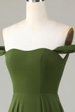 A-Line Off The Shoulder Olive brudepike kjole med Slit