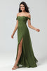 Load image into Gallery viewer, Av skulderen A Line Olive Bridesmaid kjole med Slit