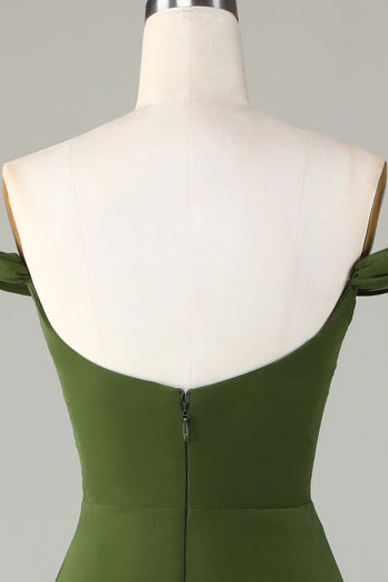 A-Line Off The Shoulder Olive brudepike kjole med Slit