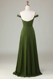 A-Line Off The Shoulder Olive brudepike kjole med Slit