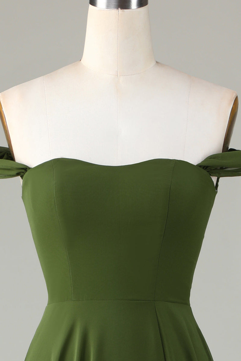 Load image into Gallery viewer, A-Line Off The Shoulder Olive brudepike kjole med Slit