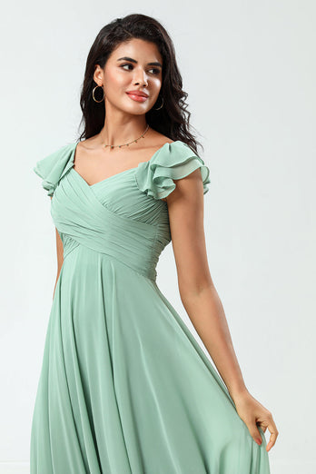 Lace-Up Back A Line Chiffon Green brudepike kjole med volanger