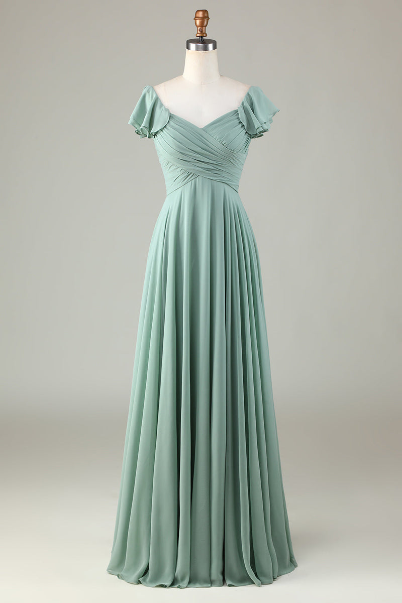 Load image into Gallery viewer, Lace-Up Back A Line Chiffon Green brudepike kjole med volanger