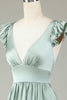 Load image into Gallery viewer, Deep V-Neck Matcha Long Bridesmaid kjole med volanger