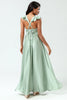 Load image into Gallery viewer, Deep V-Neck A Line Green Long Bridesmaid Dress med Ruffles
