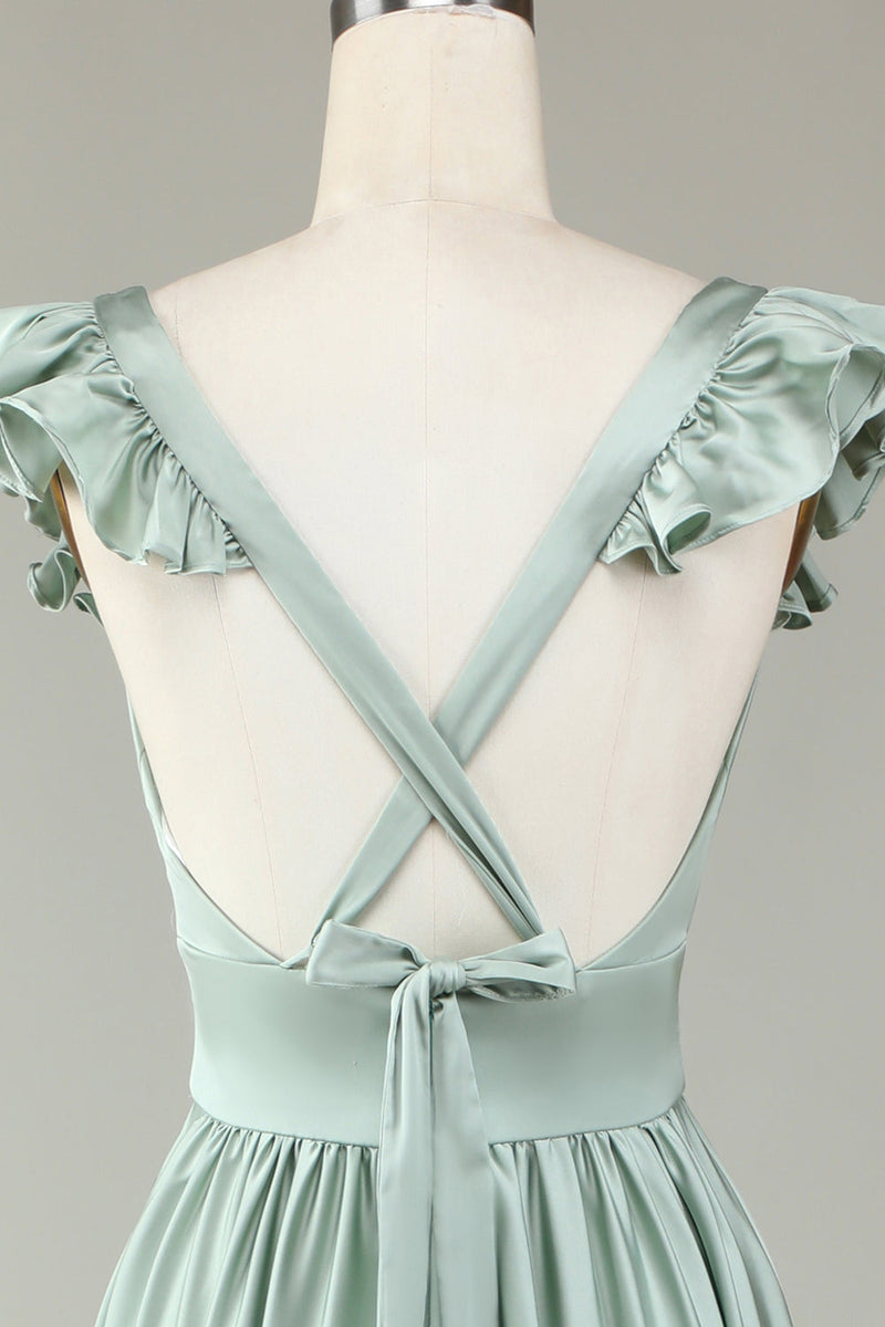 Load image into Gallery viewer, Deep V-Neck Matcha Long Bridesmaid kjole med volanger