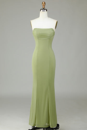 Havfrue stroppeløs sitrongrønn brudepike kjole