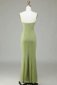 Havfrue stroppeløs sitrongrønn brudepike kjole
