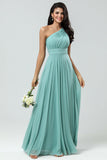 Stunning A Line One Shoulder Sea Glass Long brudepike kjole med Ruched