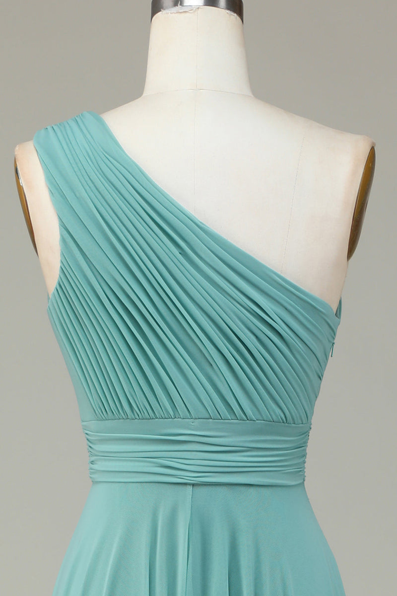 Load image into Gallery viewer, A-linje en skulder sjøglass lang brudepike kjole