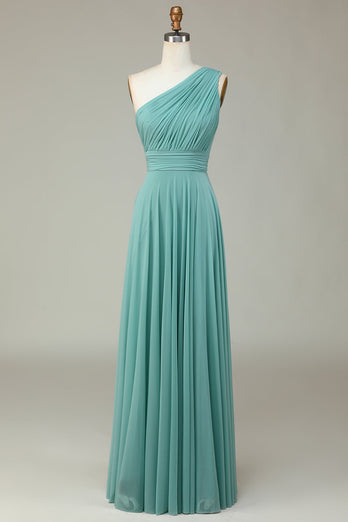 Stunning A Line One Shoulder Sea Glass Long brudepike kjole med Ruched