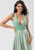 Load image into Gallery viewer, Never-Ending A Line V-Neck Matcha Long Bridesmaid Dress med Beading