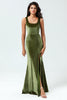 Load image into Gallery viewer, Fortryllende romantisk havfrue Square Neck Olive Long brudepike kjole med Slit