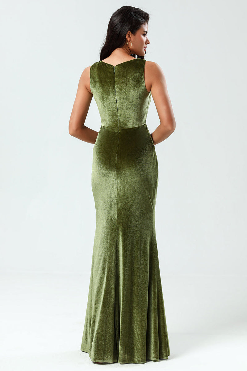 Load image into Gallery viewer, Fortryllende romantisk havfrue Square Neck Olive Long brudepike kjole med Slit