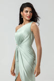 Chic Romantisk One Shoulder Matcha brudepike kjole med Ruffles