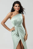 Chic Romantisk One Shoulder Matcha brudepike kjole med Ruffles