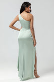 Chic Romantisk One Shoulder Matcha brudepike kjole med Ruffles