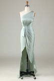 Chic Romantisk One Shoulder Matcha brudepike kjole med Ruffles