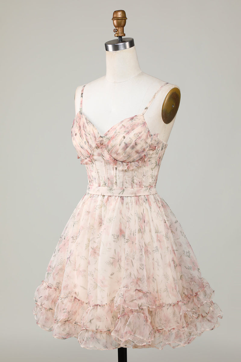Load image into Gallery viewer, Champagne A-Line Korsett Floral Kort Homecoming Dress